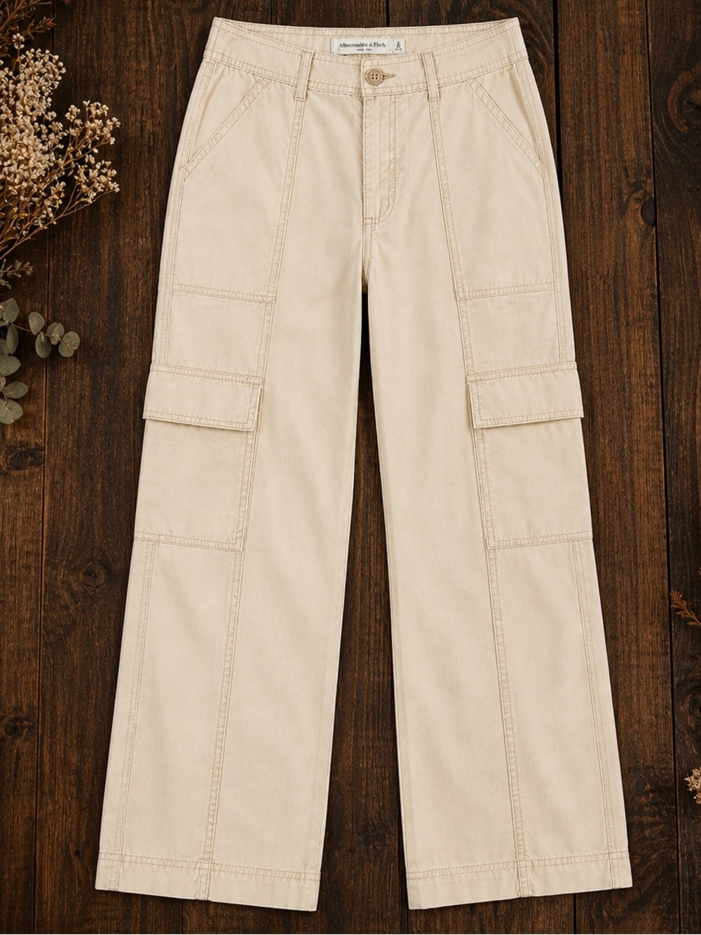 Vintage Y2K Abercrombie & Fitch Cargo Pants Size 10 Beige Khaki Wide Leg Utility